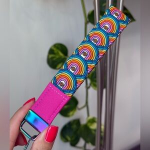 Retro rainbow hippie vibe handmade keychain wristlet or bag charm